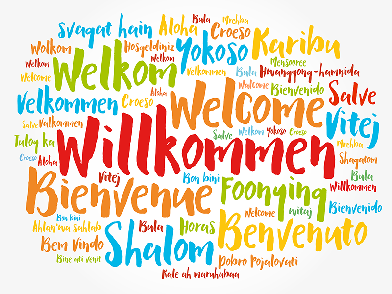 "Willkommen" in diversen Sprachen, Foto: AdobeStock, dizain